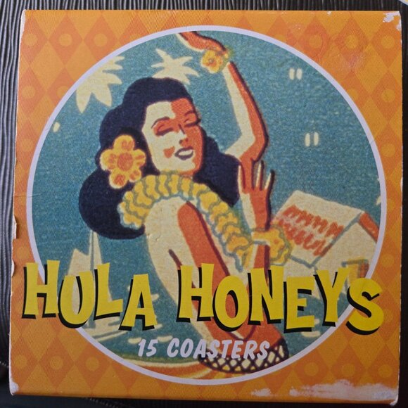 Vintage Hula Honeys Cardboard Coasters 2003 Set of 9 With Drink Recipes On Back - Picture 5 of 5